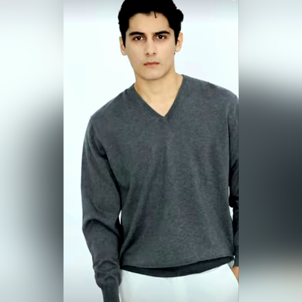 Christian Lacroix Sweater, Size Small, Extrafine Merino Wool, Grey, VNeck, New!